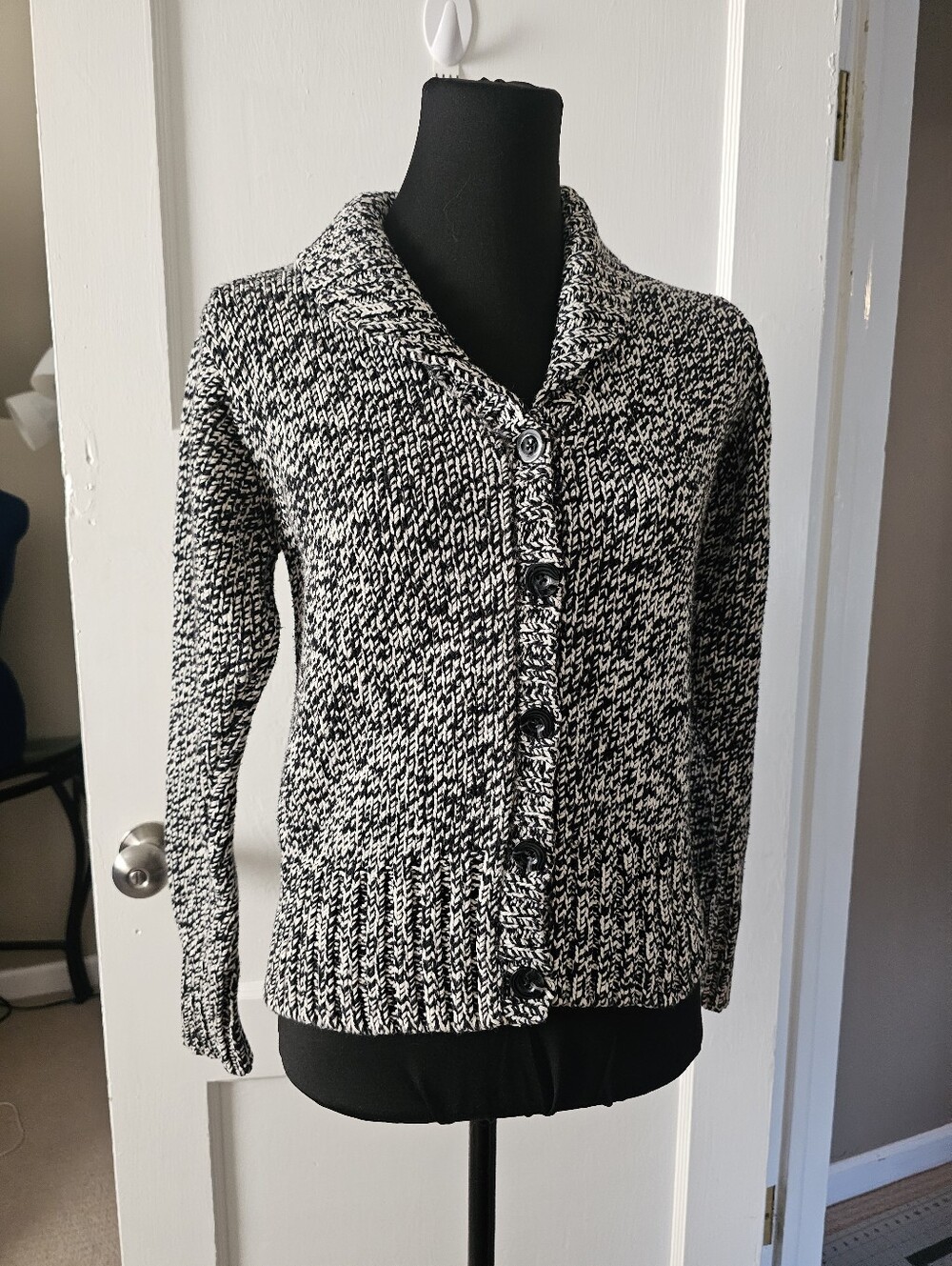Marisa Christina Black and White Button Down Cardigan Jacket